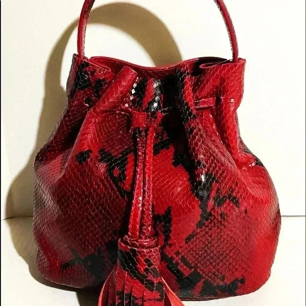 AU Printermps snakeskin print leather satchel handbag